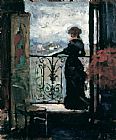 Famous Lady Paintings - Lady on a Balcony by Albert Edelfelt